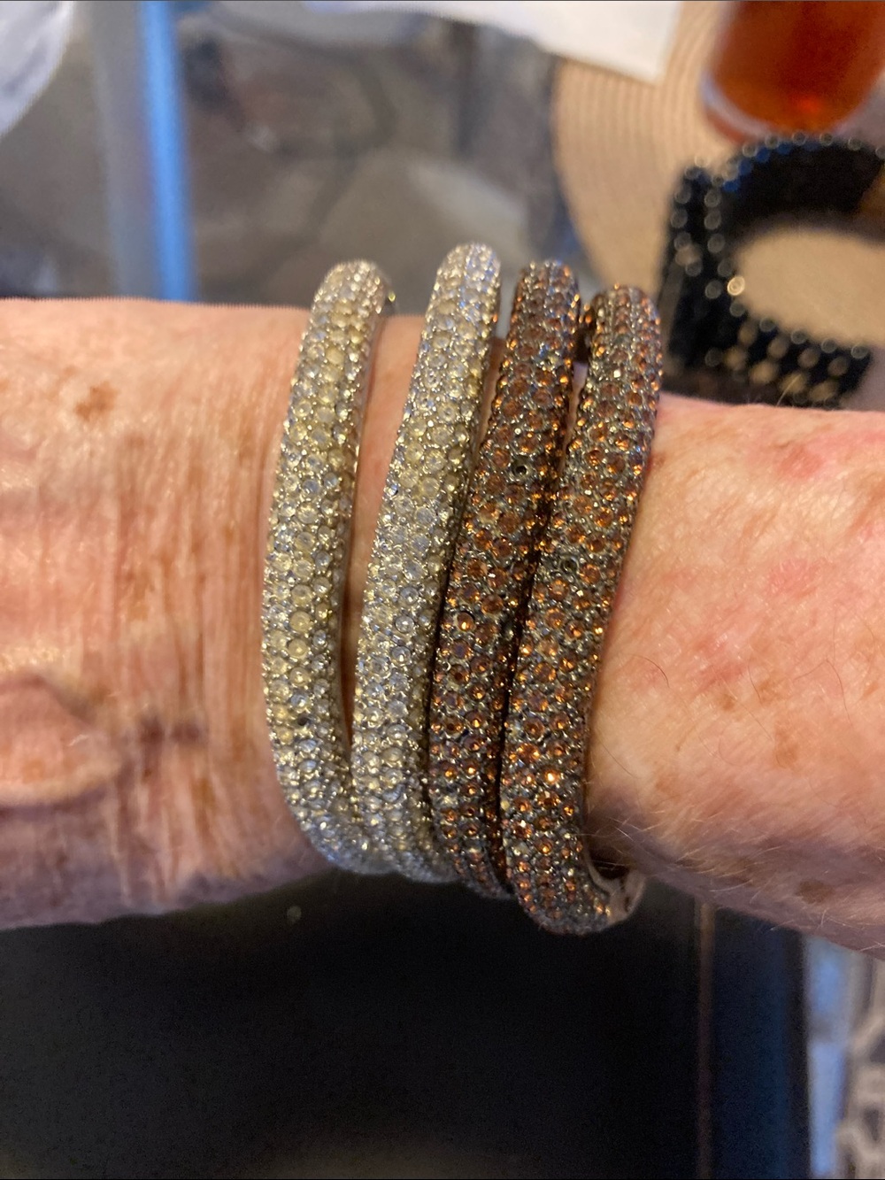 Crystal Pavé Cuff Bracelet Set - Silver & Brown